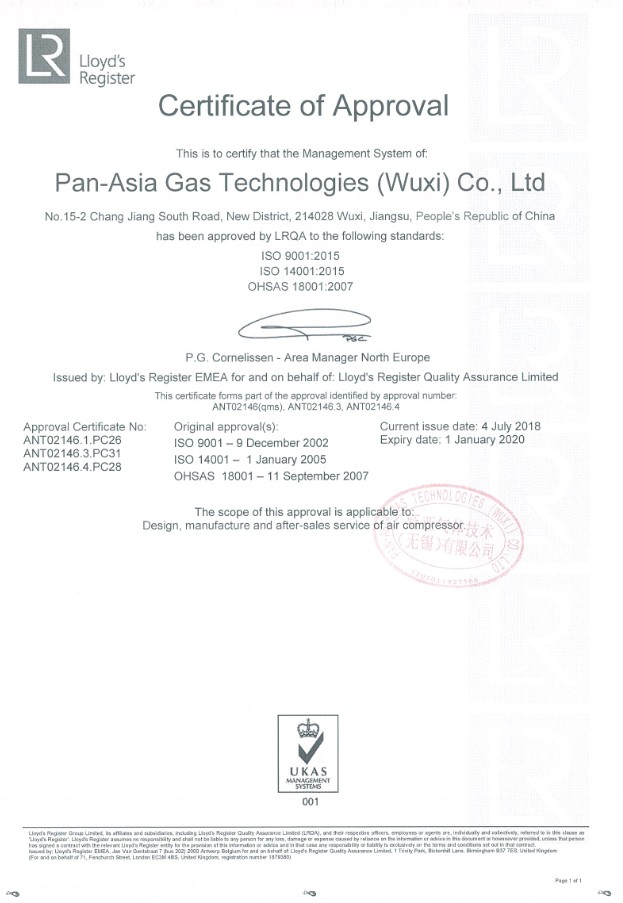 Bolaite Compressor ISO Certificate