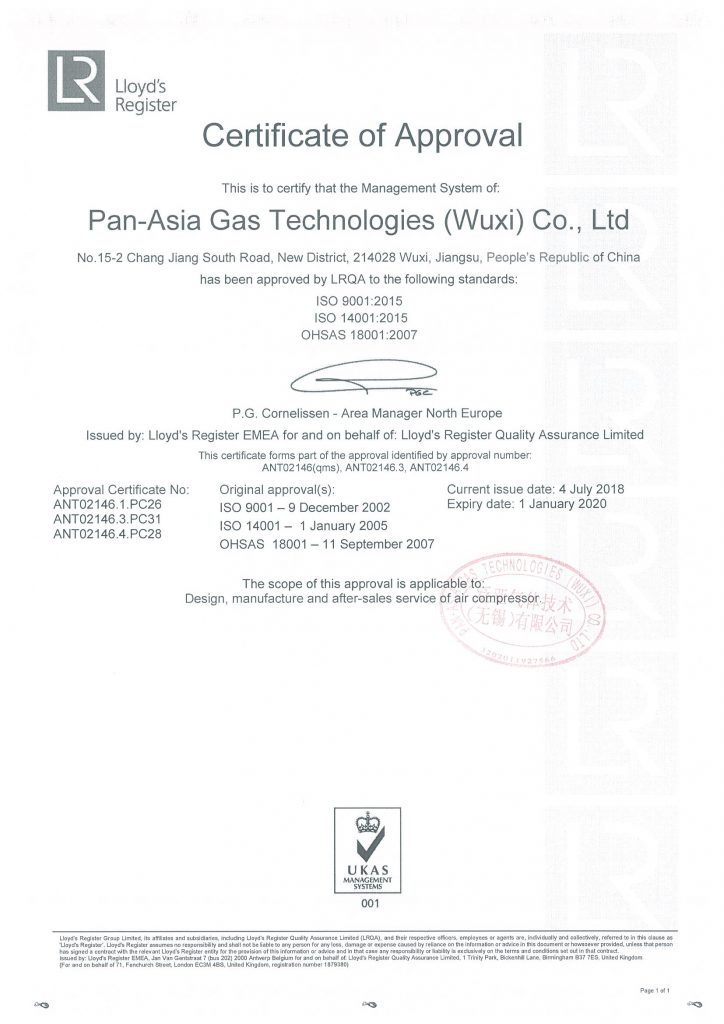 Bolaite Compressor ISO Certificate