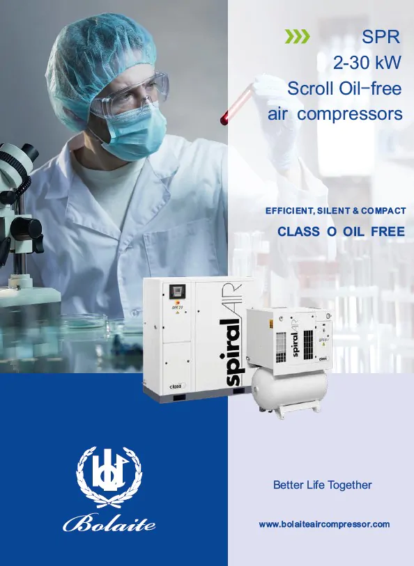 Spiral_Air_OilFreeCompressor Atlas copco bolaite scroll water lubricated screw oil free air compressor scroll airend motor