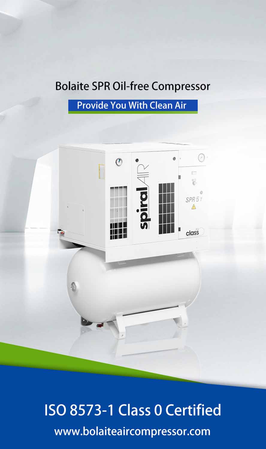 The Bolaite SPR series oil-free scroll air compressor is a high-quality, reliable, and energy-efficient compressor